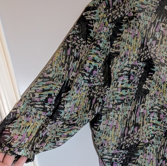 Ace Fashion Sheer V-Neck Tunic Blouse Abstract Flowy  Beaded Crystals Bohemian - Picture 5 of 16